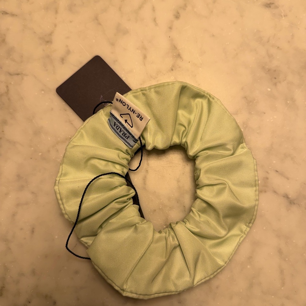 Prada Pale Green Satin Logo Scrunchie